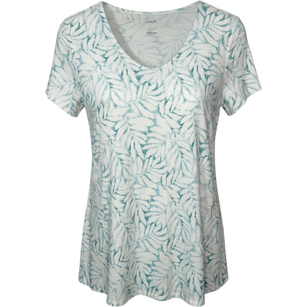 J.Jill Womens Small Pima Cotton V-Neck Tropical Leaf Print Tee Top Green